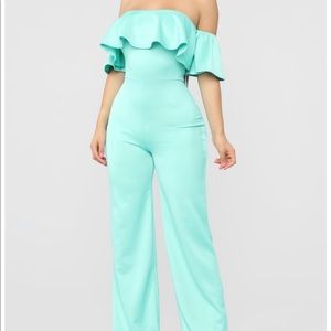 Fashion Nova  Off Shoulder Jumpsuit - Mint